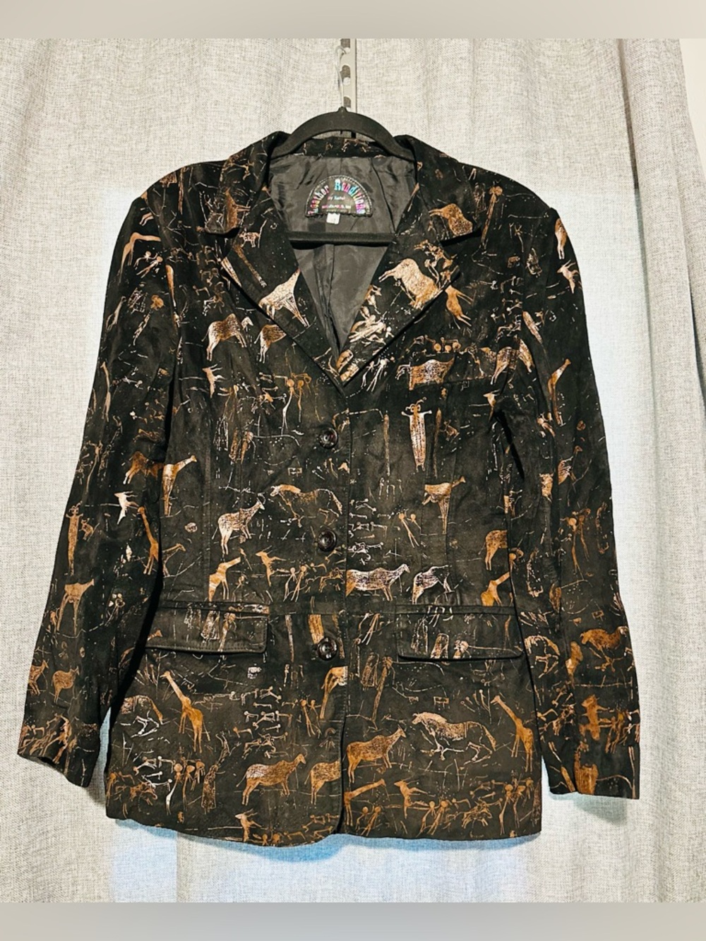 “Rare” Vintage Leather Renditions "Rock Art" Print Blazer - Western/Art To Wear